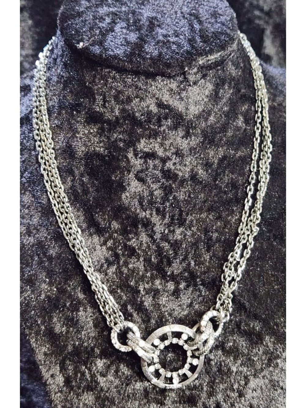 Givenchy Multi Strand Gunmetal Crystal Circle Pendant Statement Necklace